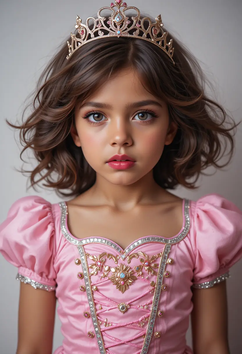 Nervous Tween Boy in a Pink Princess Costume for Halloween