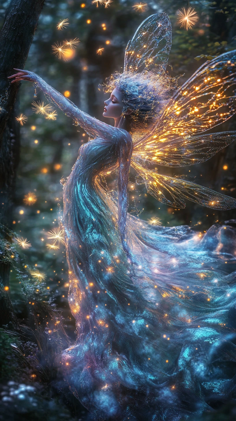 Une elfe des bois danse dans un bosquet ancien et lumineux