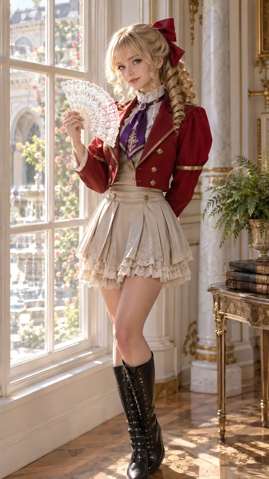 Élève blonde de l’académie près d’une fenêtre ensoleillée du palais