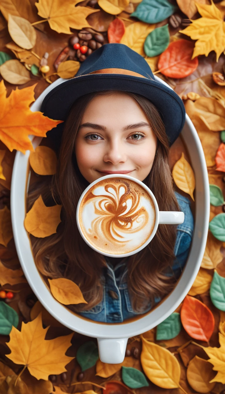 Vue de dessus : une aquarelle se dessine dans la mousse d’une tasse de café