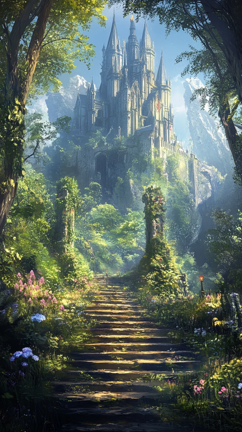 Um castelo de fantasia encantador rodeado por uma floresta exuberante