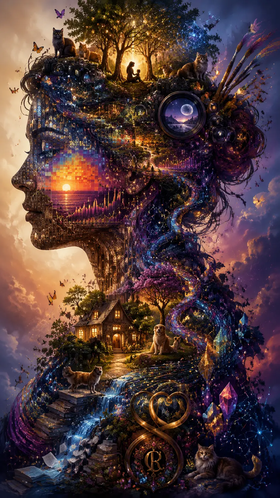 A symbolic self-portrait concealed within a cathedral of knowledge