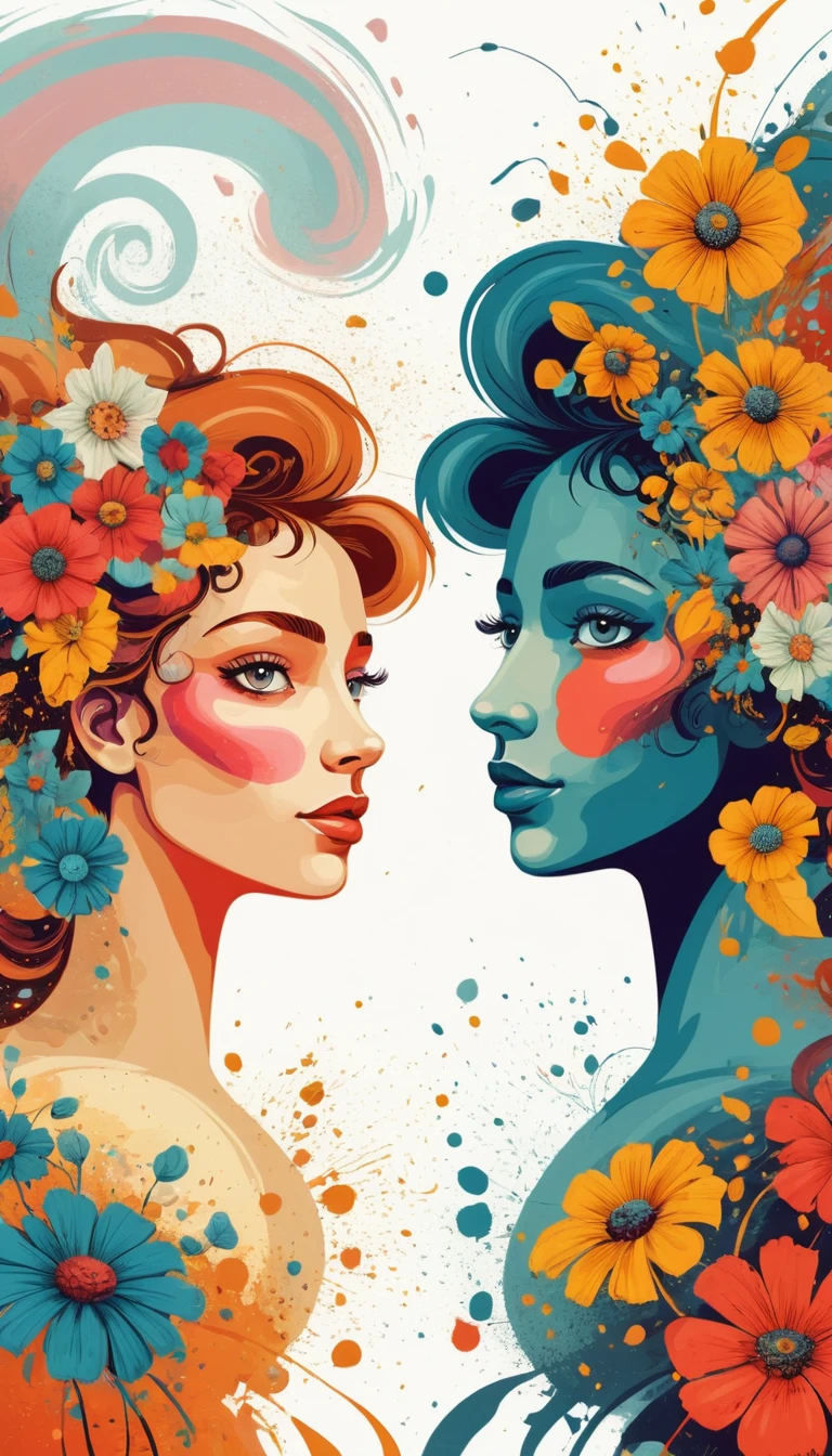 Dois respingos de tinta coloridos e pictóricos criam uma imagem abstrata divertida