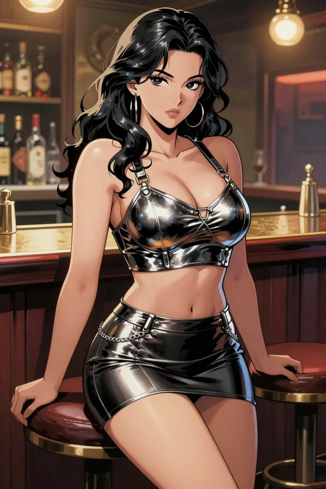 擁有波浪金屬髮與精緻金屬服裝的動漫女性