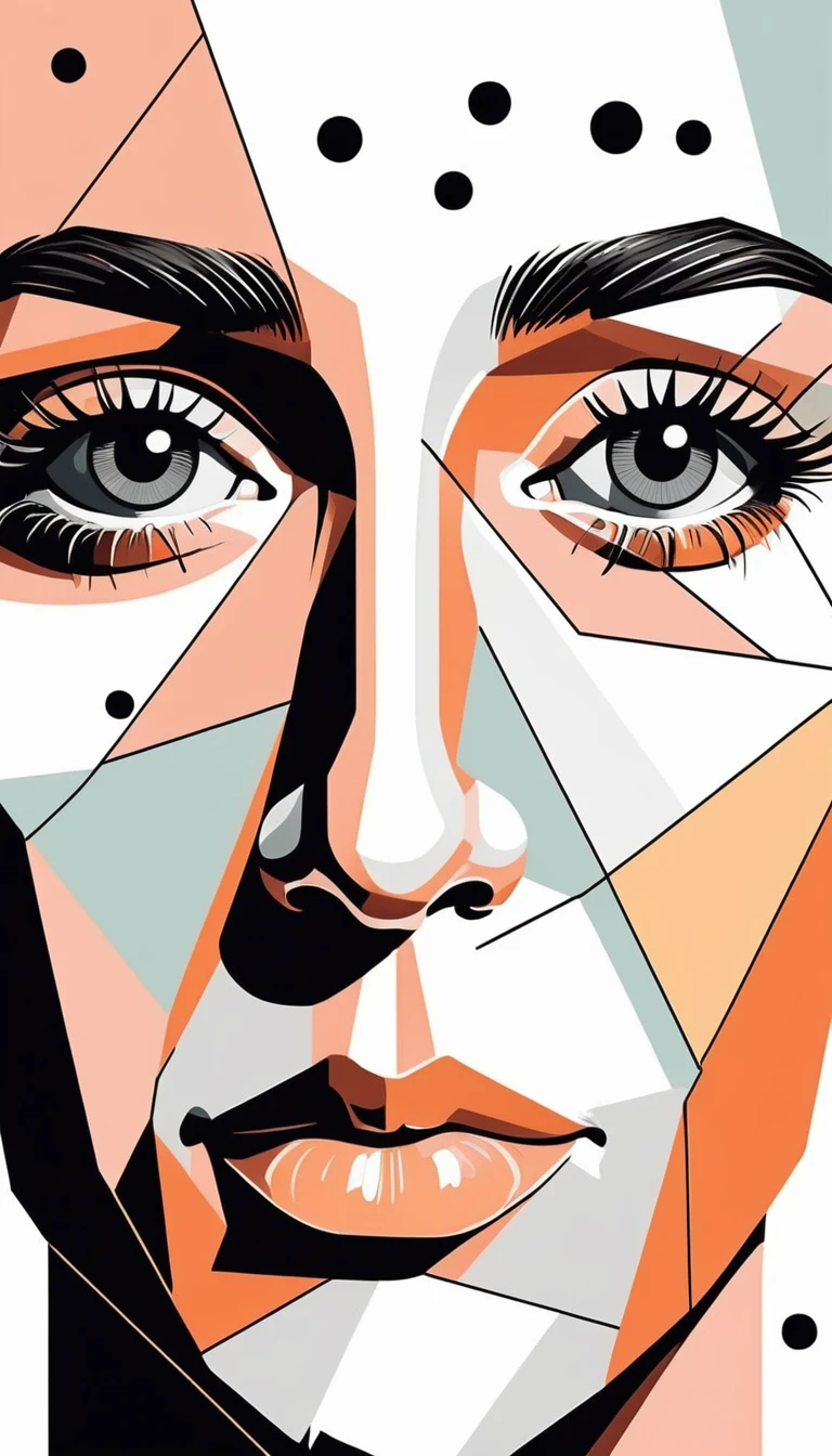Retrato estilizado em close-up de um homem bonito com traços geométricos abstratos