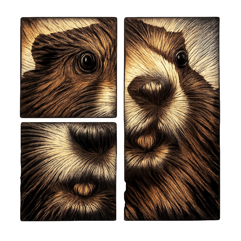 낡은 판화 패널 네 개에 나뉘어 담긴 마멋 초상화