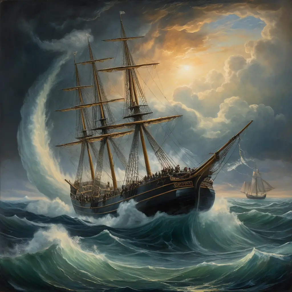 A Sperm Whale Rises Above a Whaleboat in Rough Seas