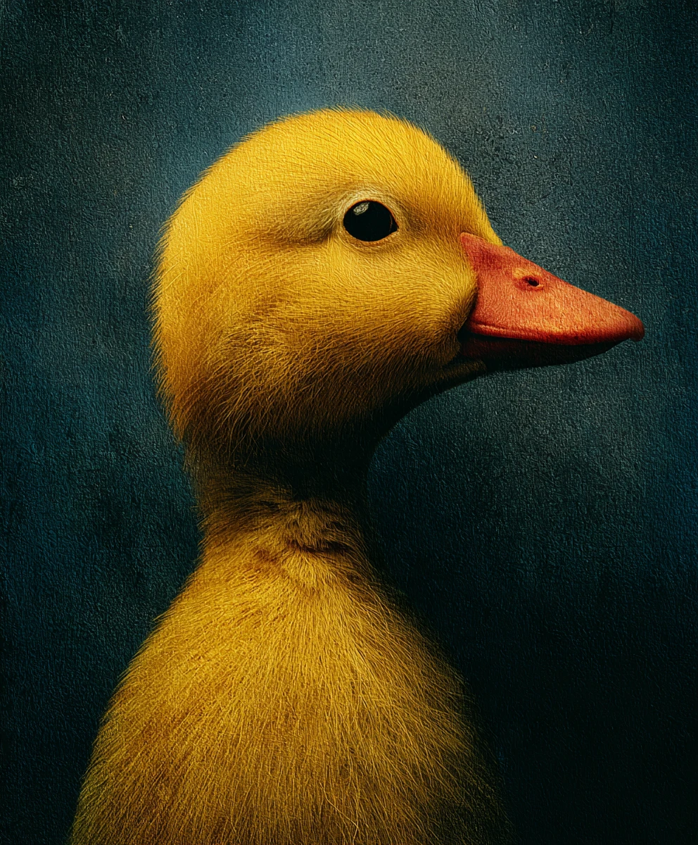 Un petit canard en plastique jaune avec un bec et des pattes orange