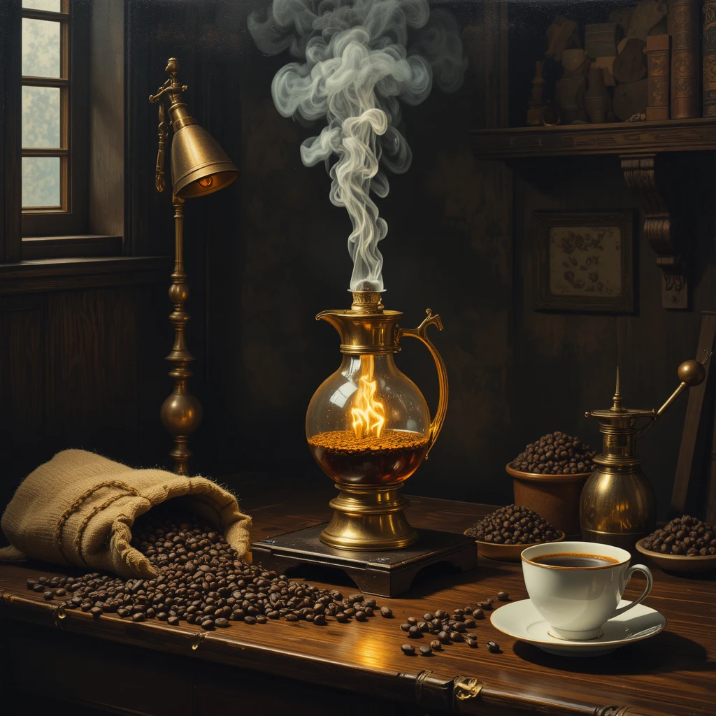A Siphon Coffee Brewer Glows Across a Nineteenth-Century Artisan's Study