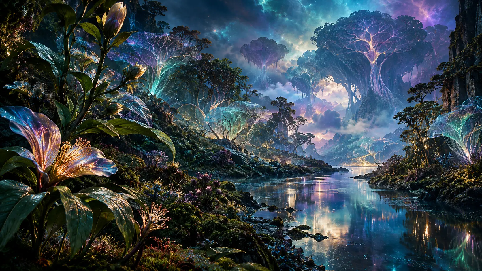 超現實植物形態在宇宙景觀中變幻