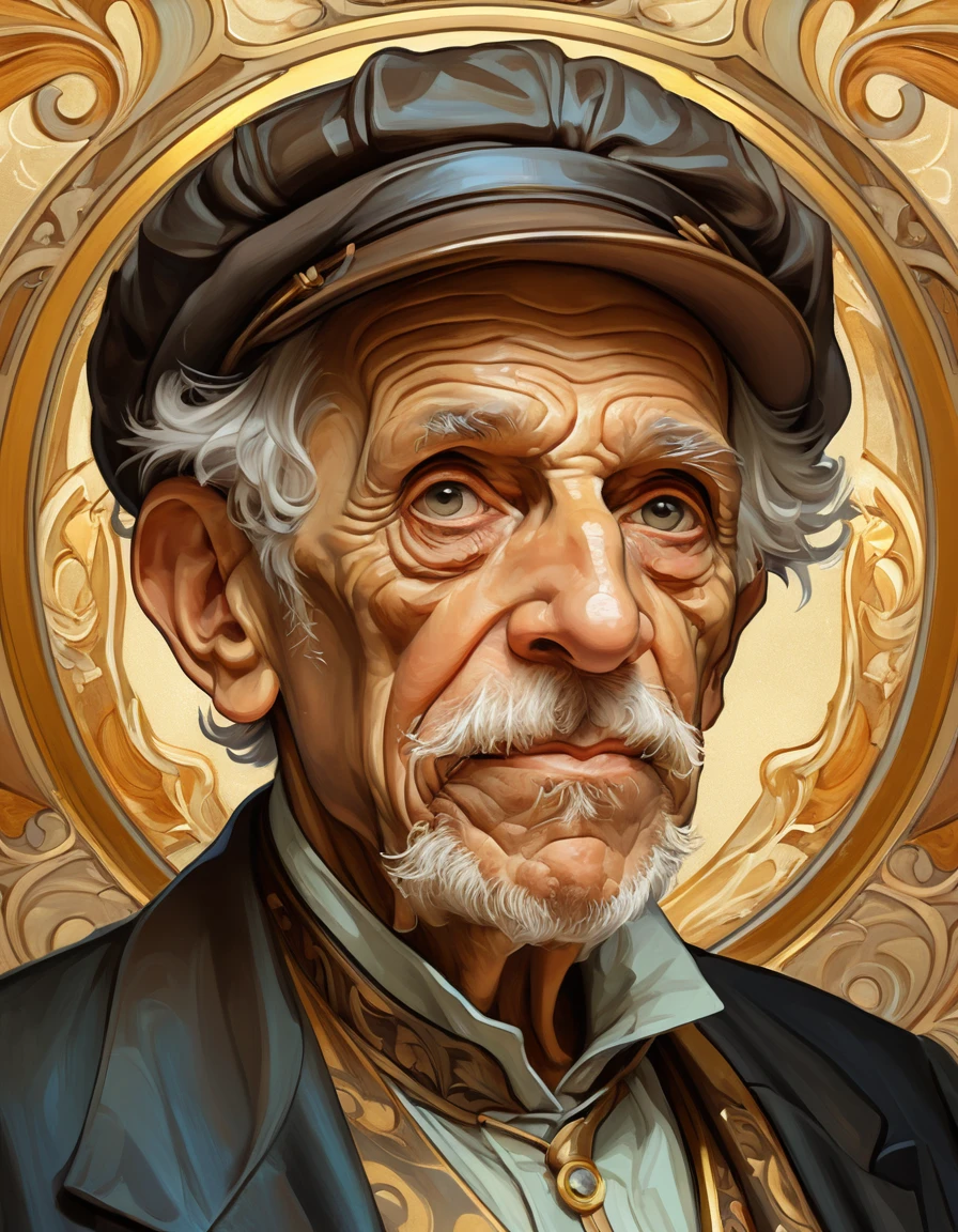 Art nouveau portrait of an elderly clergyman with gilded skin