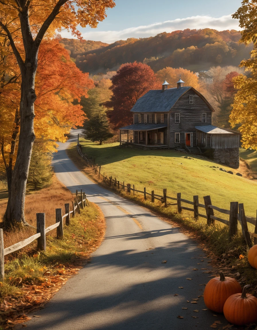 Herbstlaub färbt die sanften Hügel und die ländliche Idylle Neuenglands