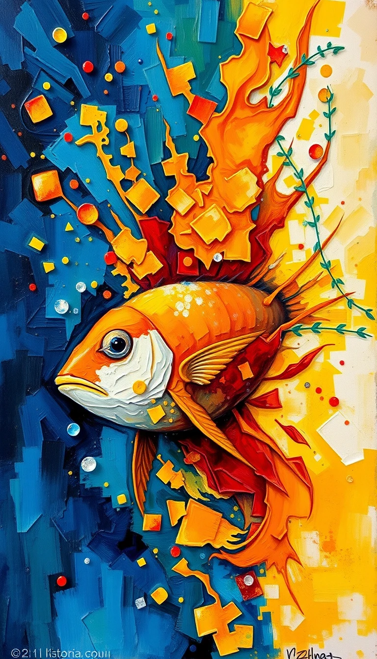 Vita marina in una pittura a olio espressiva e ricca di texture