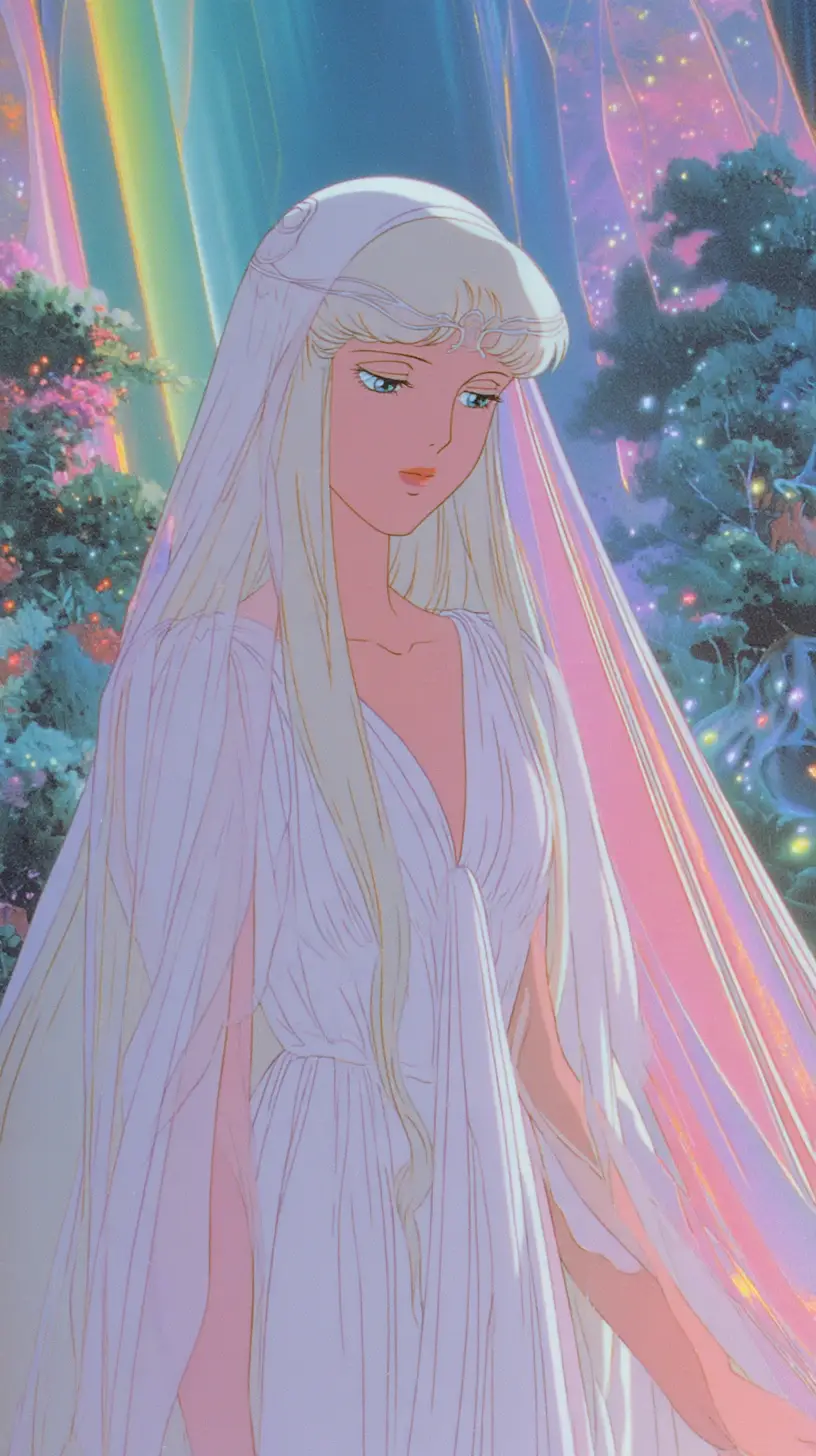佇立於遼闊奇幻景致中的空靈動漫女子