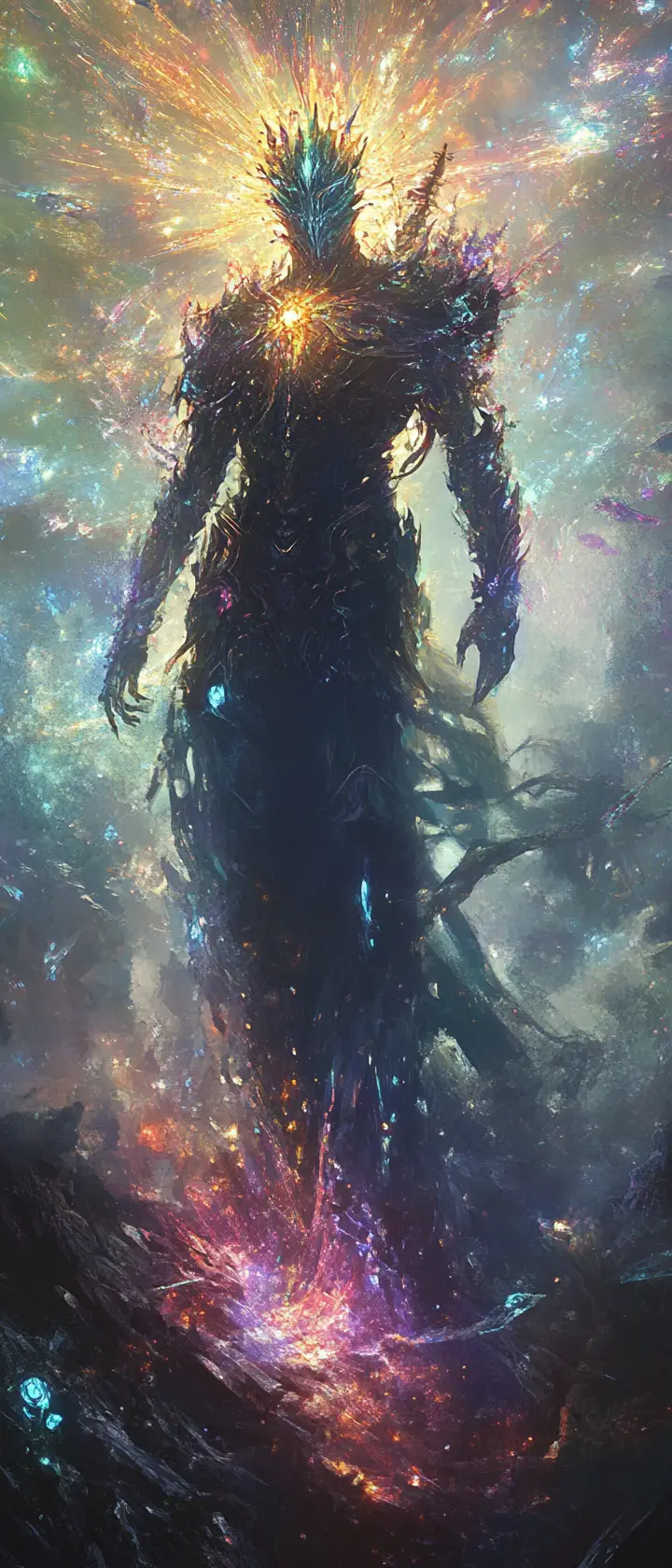 A crystal-armored knight guards a shimmering portal of unknown energy