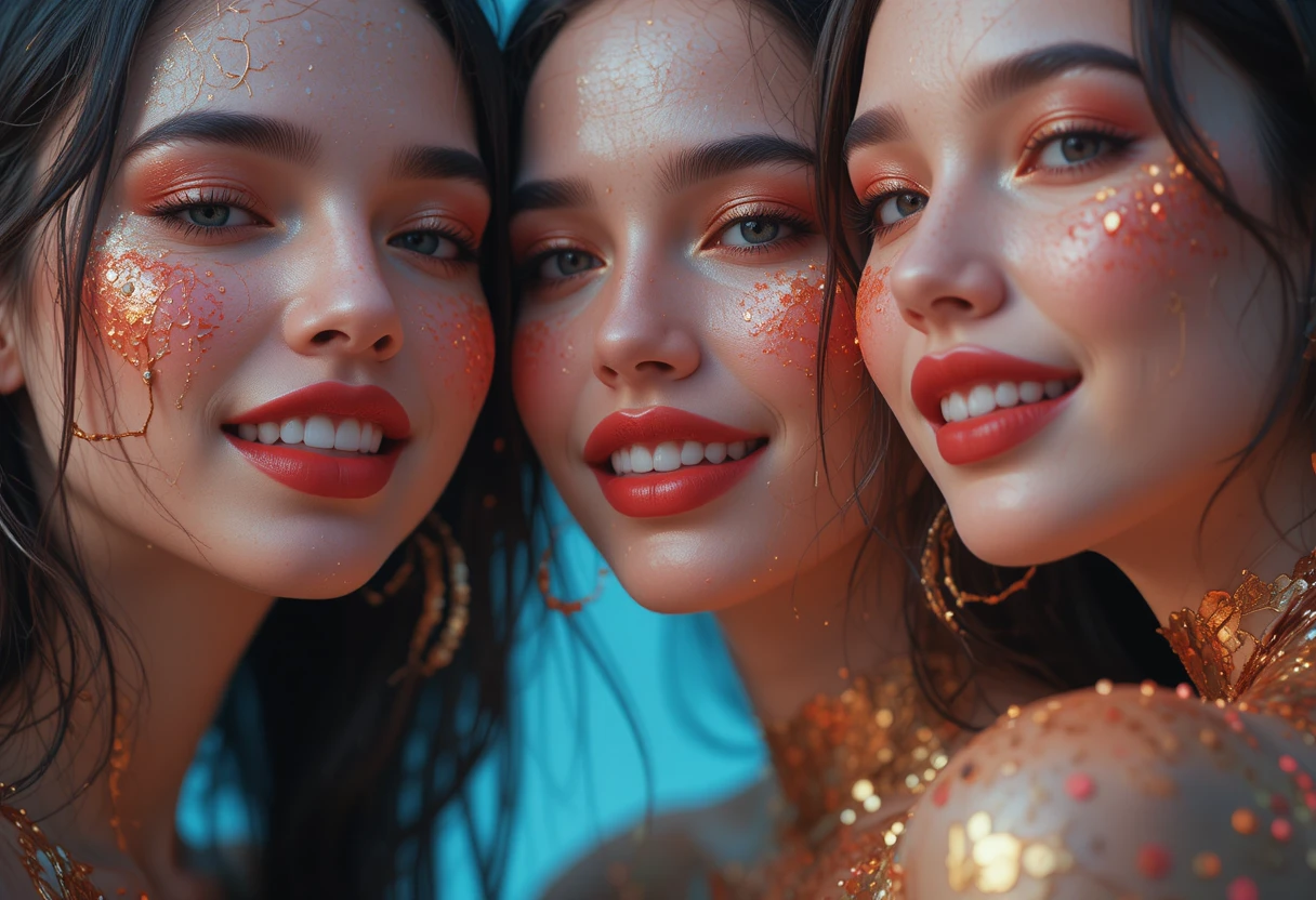 Jovens mulheres celebram em uma fotografia de moda surreal
