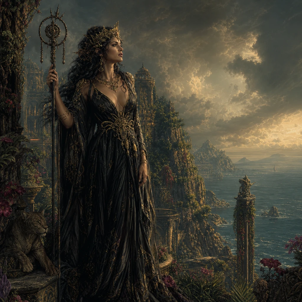 A Sorceress Commands a Fantastical Island from a Sea-Facing Cliff