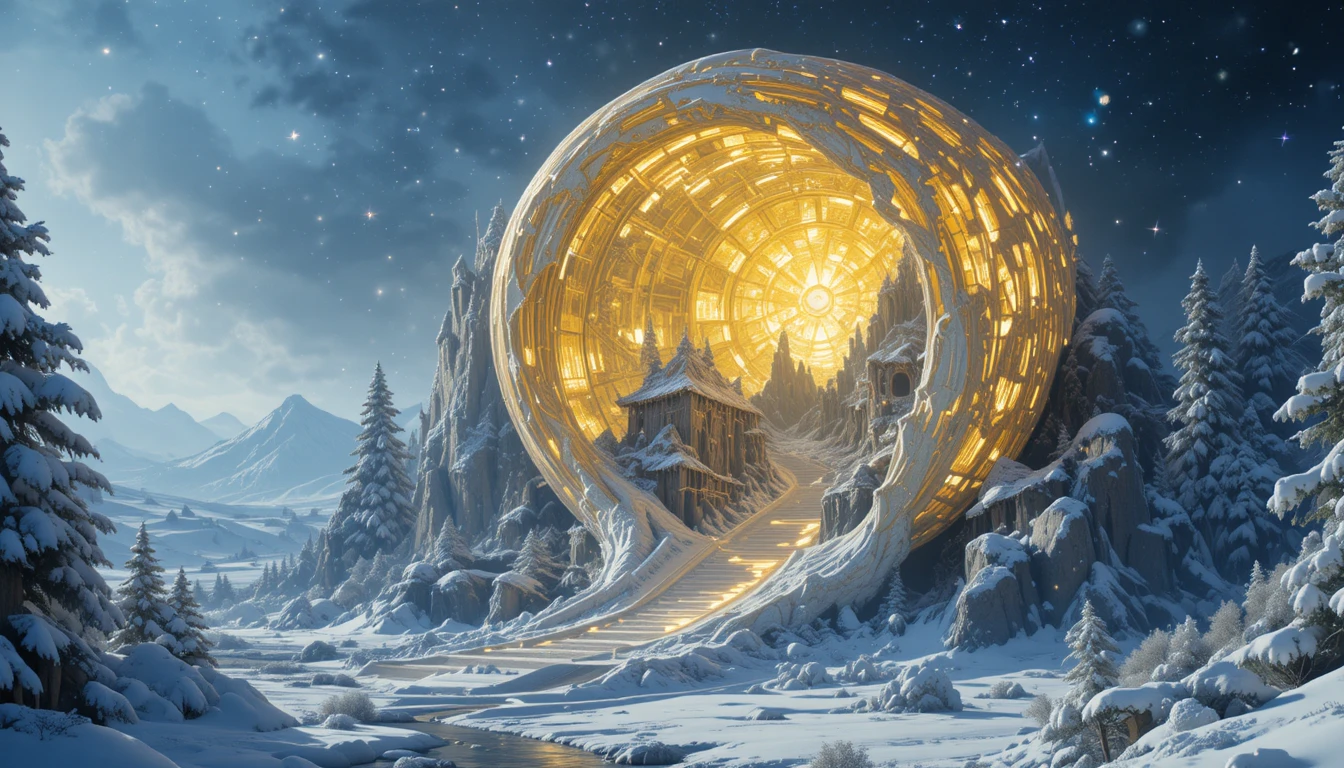 Un paysage hivernal étoilé jaillit d’un diamant jaune éclatant