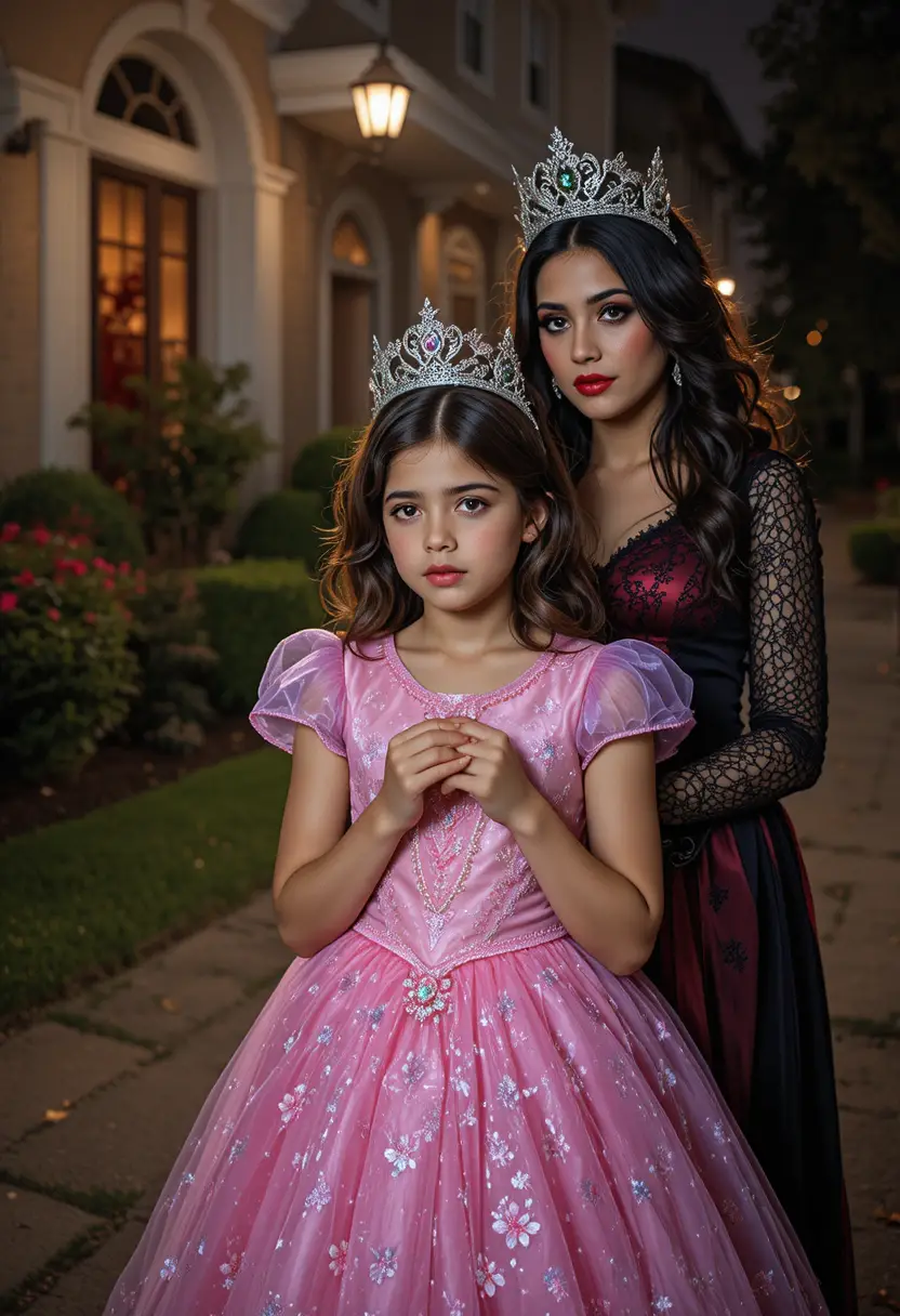 A nervous boy in a princess dress goes trick or treating