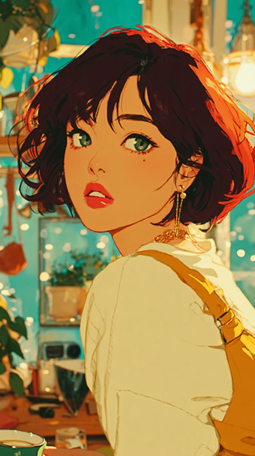 Portrait anime d’une idole de K-pop aux yeux lumineux