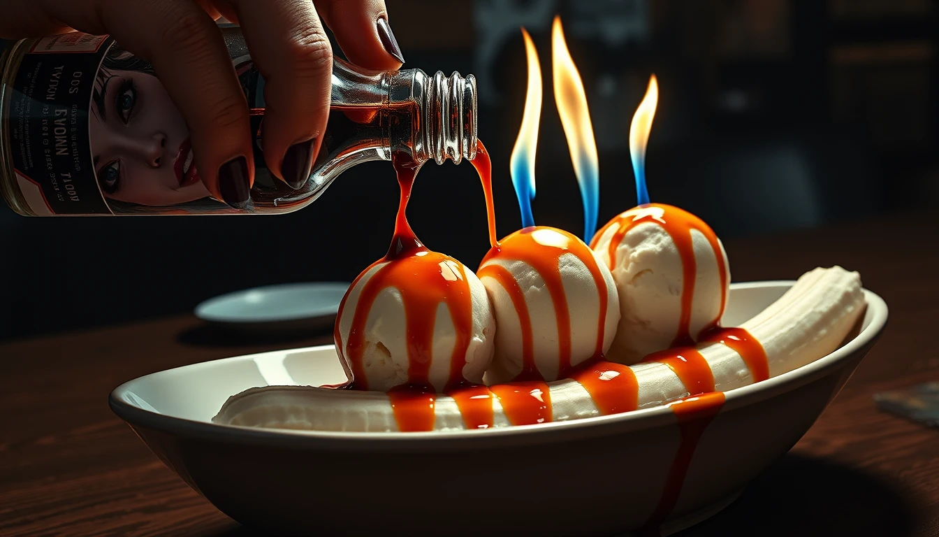 A Flaming Sake Stream Pours Over a Dripping Banana Split