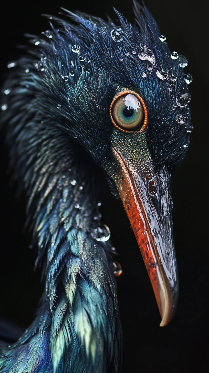 A Bird Portrait Captures Rain Droplets Along Its Feathers and Beak