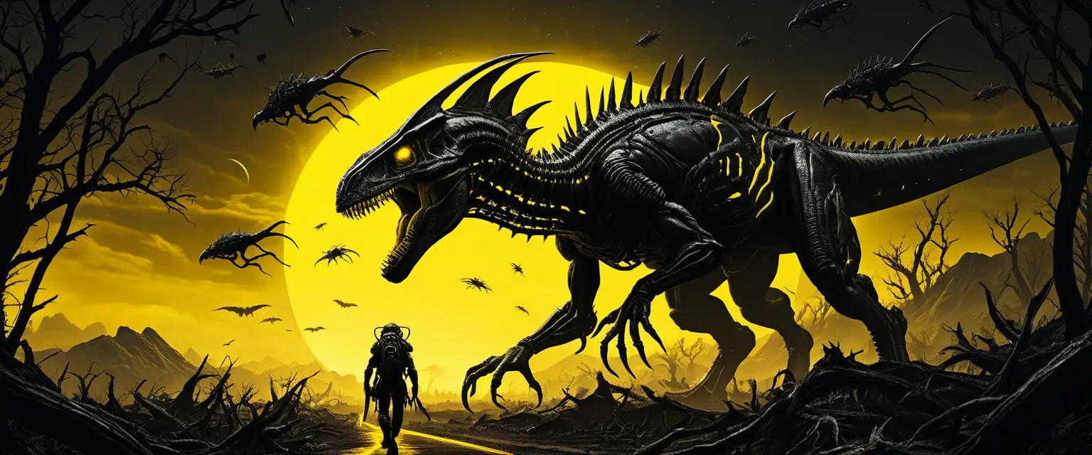 Une immense horde de dinosaures mutants traverse un territoire desséché