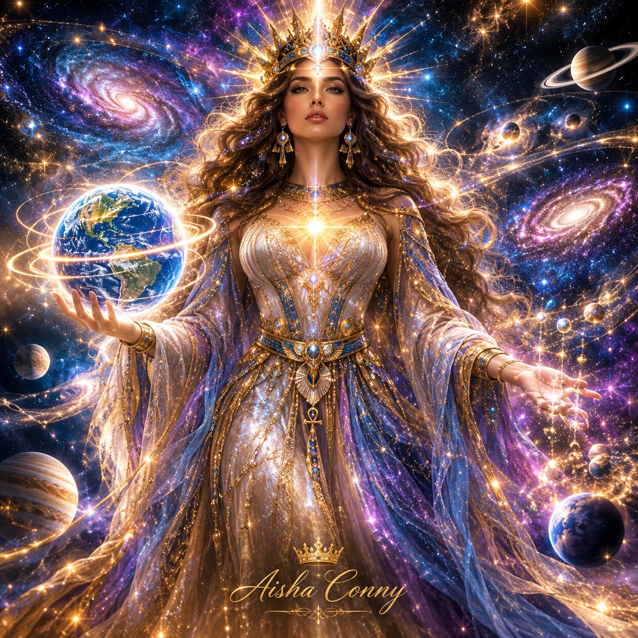 Una diosa cósmica en la inmensidad del universo