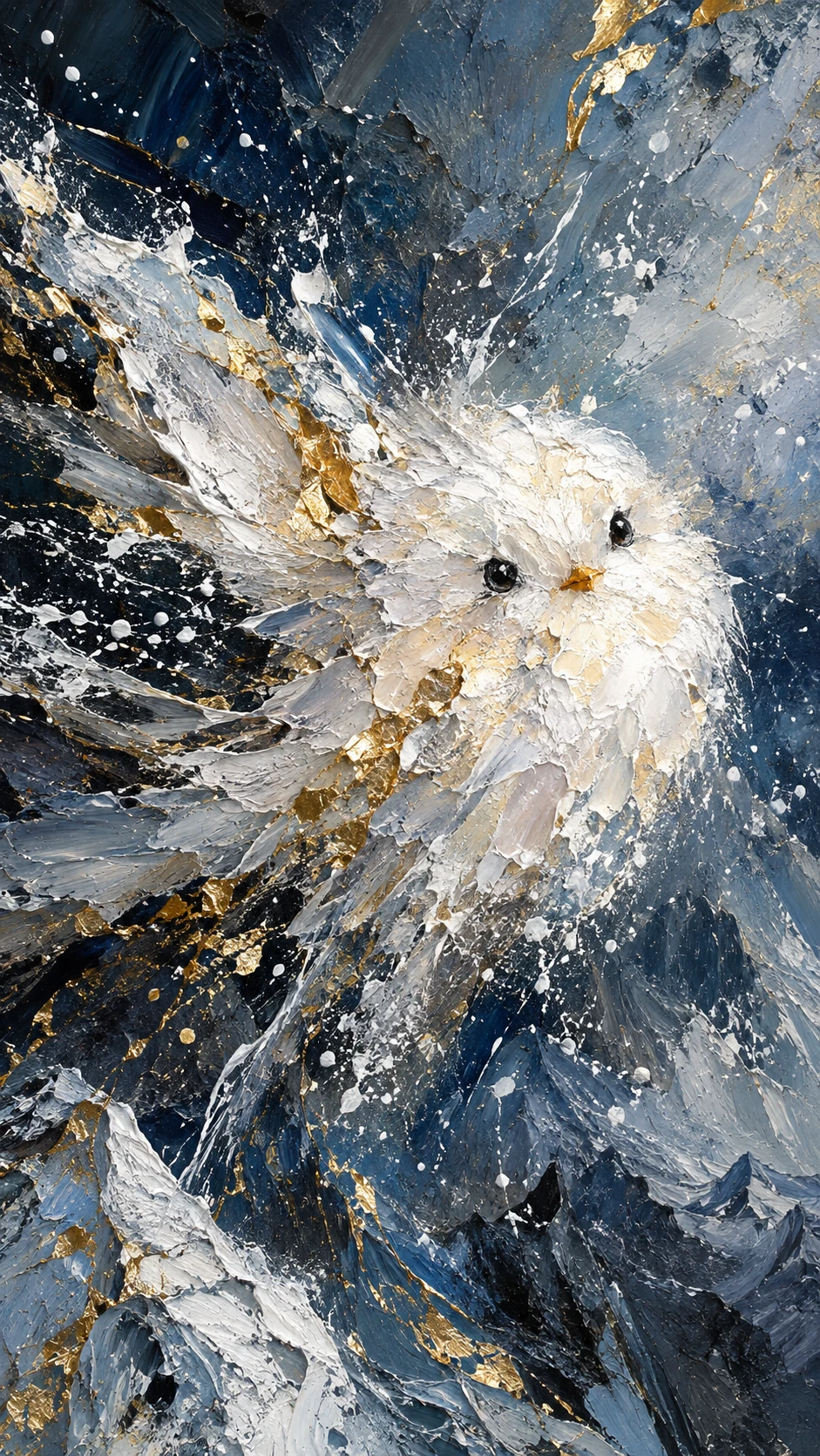 Un uccello fata della neve brilla tra pennellate vorticose in un vuoto glaciale