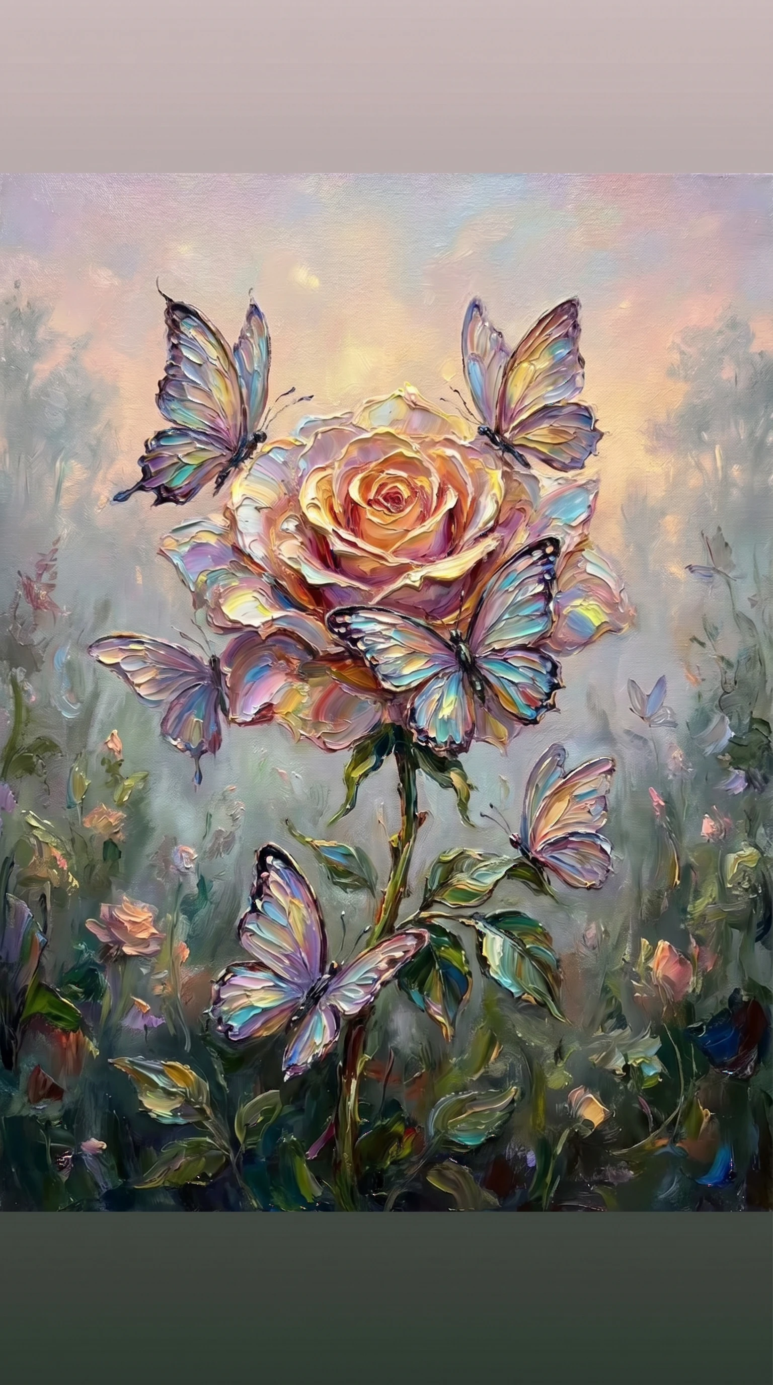 A Rose Crafted From Iridescent Butterflies In A Mystical Garden