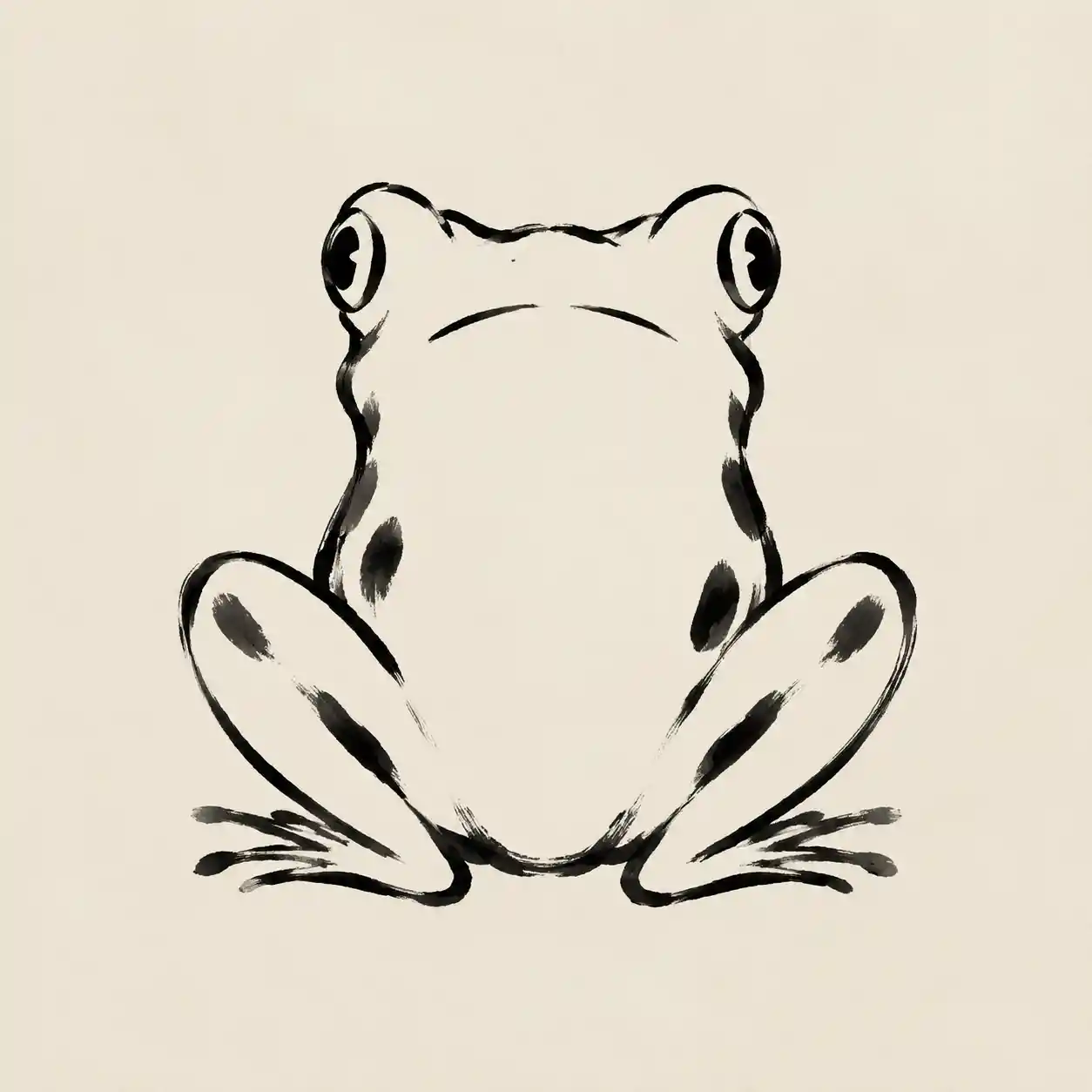 Une illustration minimaliste de grenouille semble à la fois tournée vers le spectateur et dans la direction opposée
