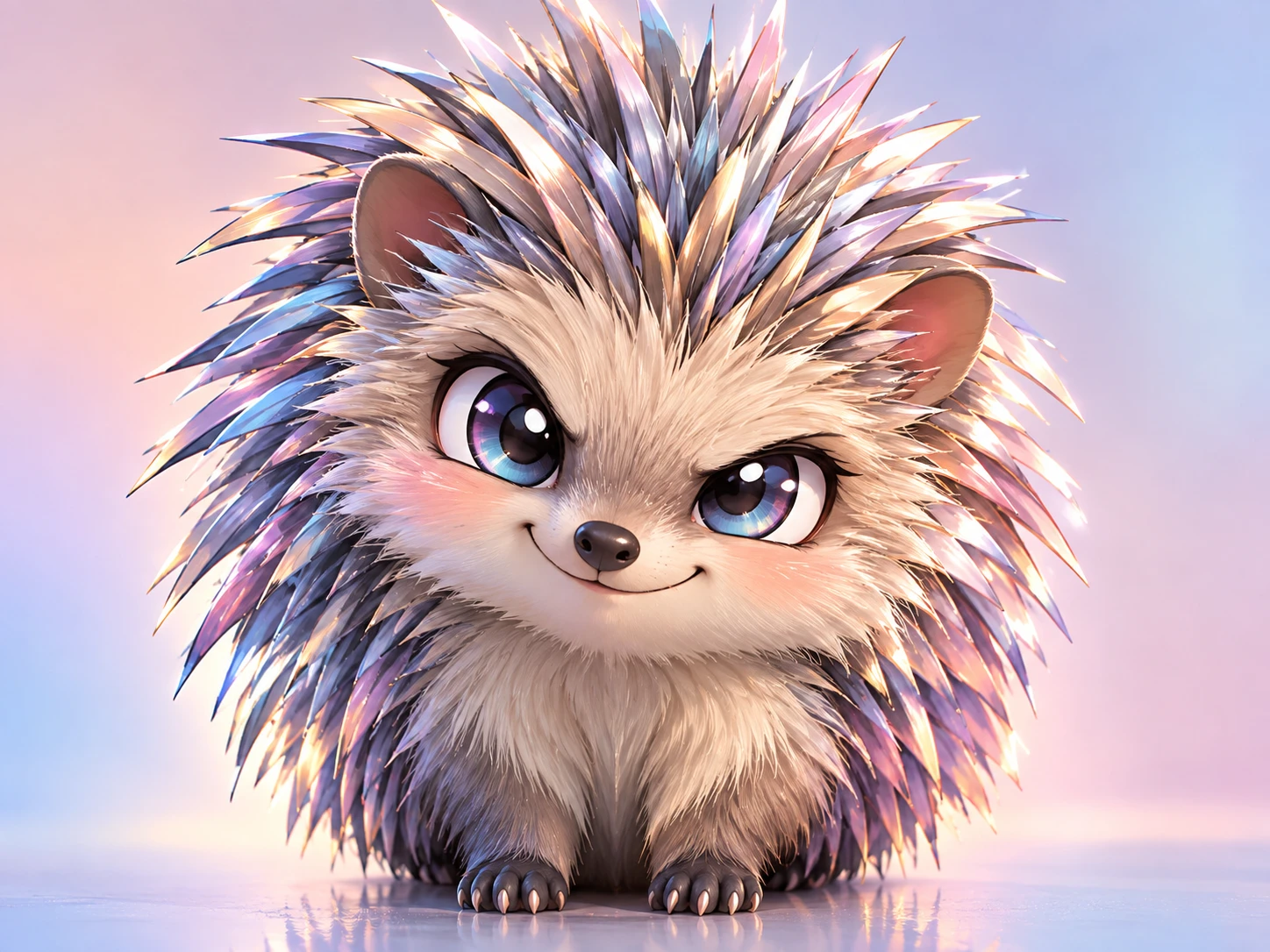 A cute mischievous porcupine looks at the viewer in anime style