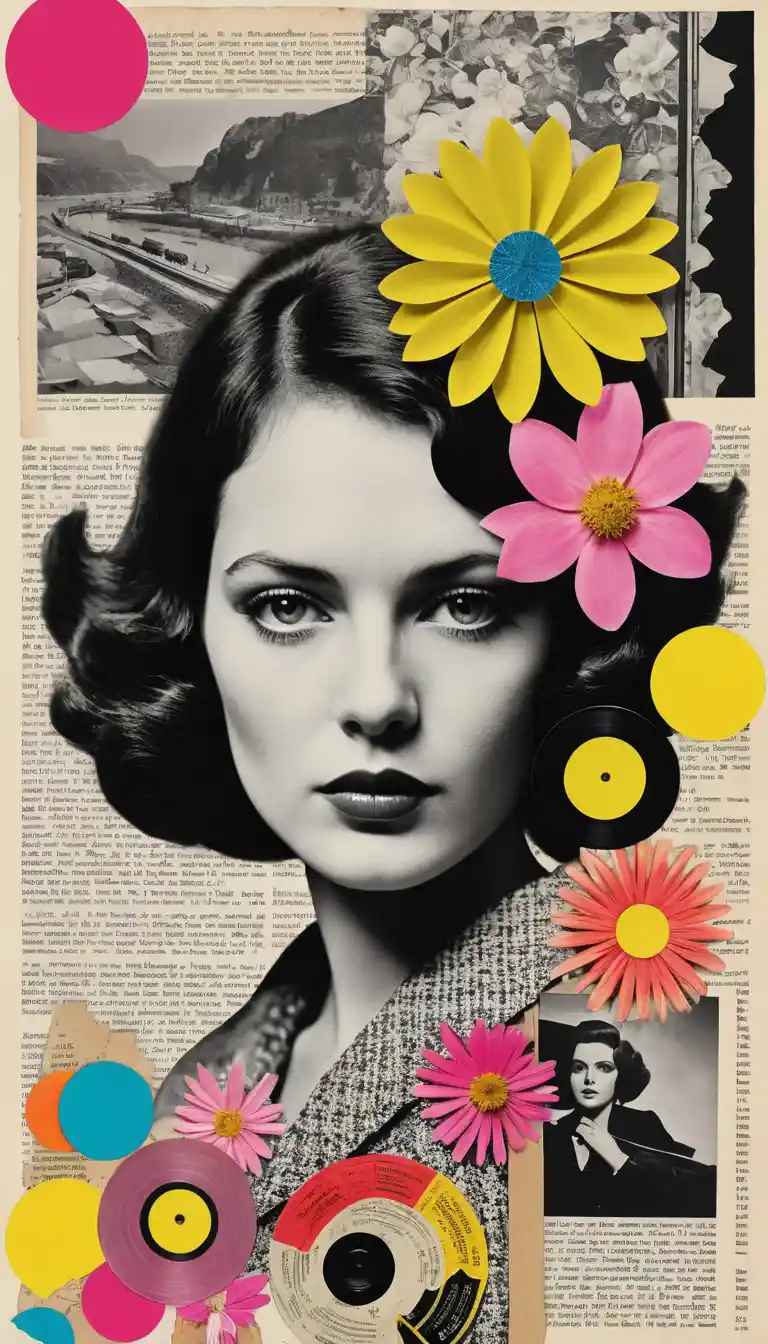 Layered retro magazine cutouts form a surreal vintage paper collage