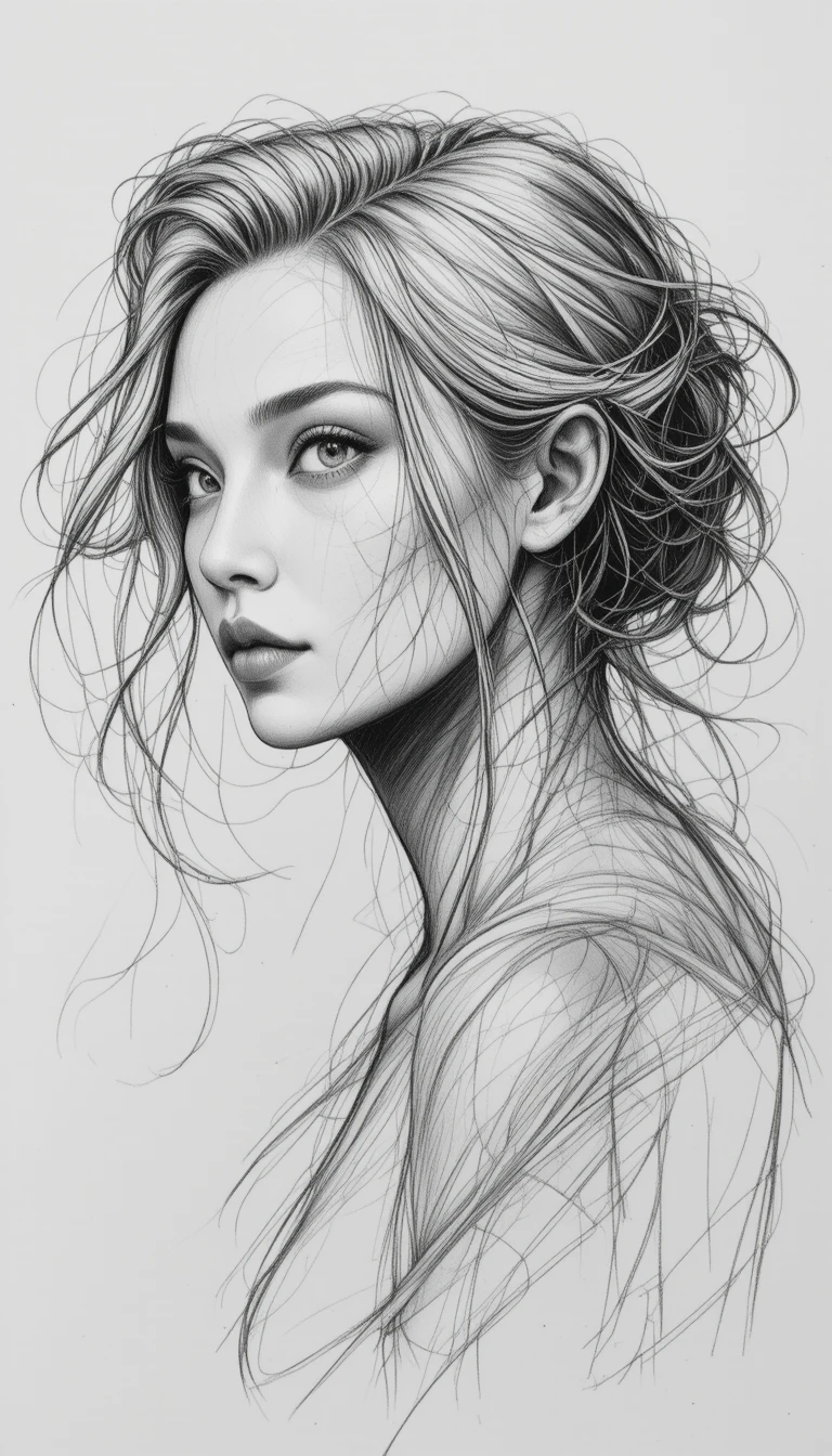 Un boceto a lápiz en blanco y negro, con contornos nítidos y sombras naturales