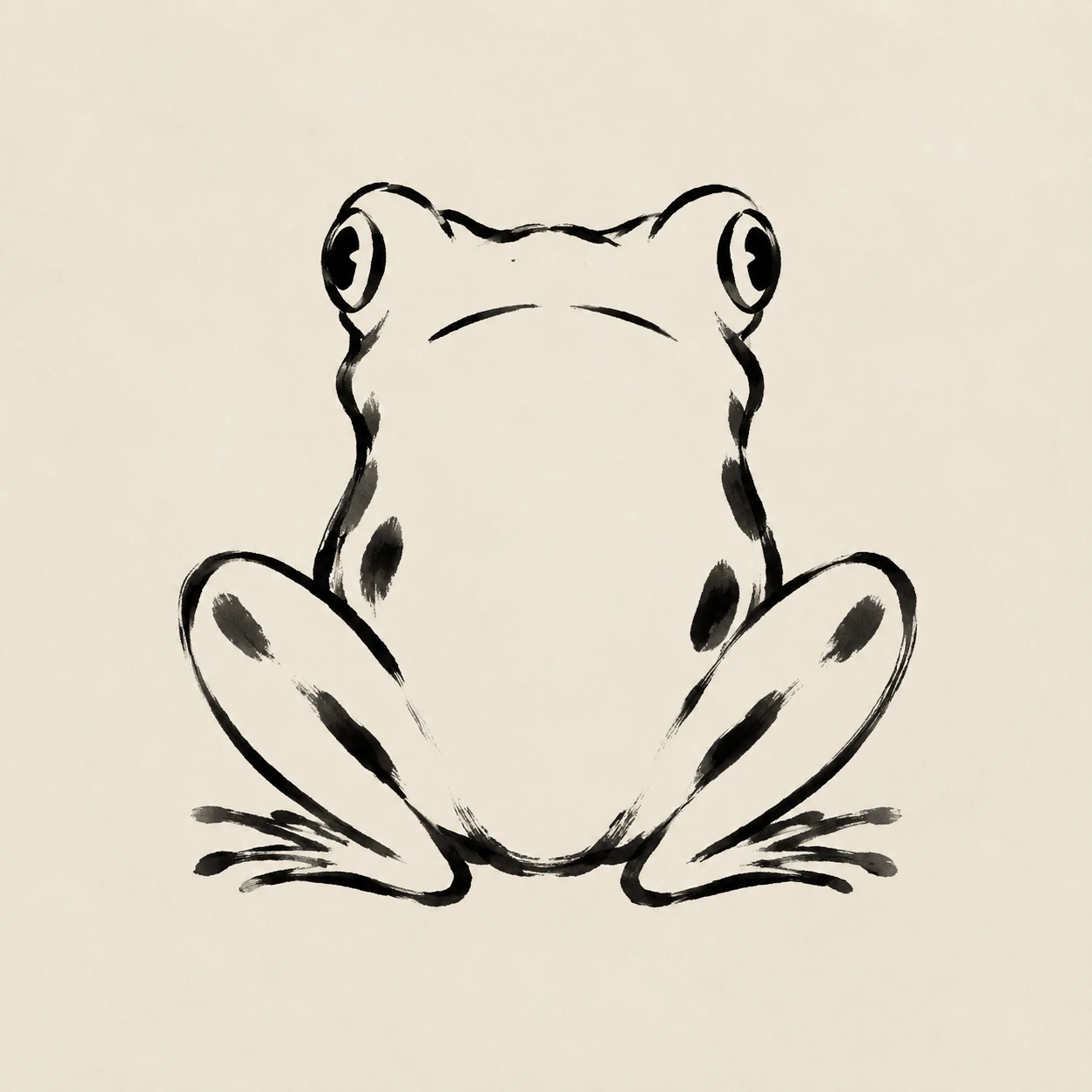 Uma ilustração minimalista de um sapo parece estar voltada para o observador e de costas ao mesmo tempo