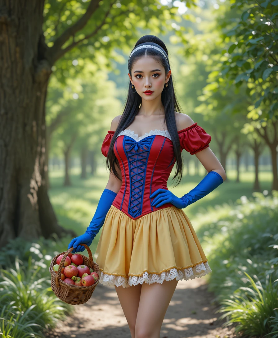 木漏れ日の差す森の庭で撮影したファンタジープリンセスのコスプレポートレート