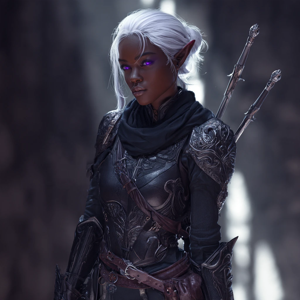 A Drow Elf Ranger With White Hair And Twin Swords