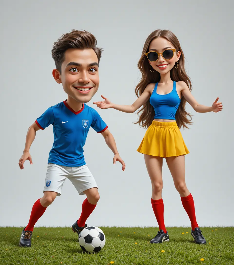 A young soccer player dribbles a ball in a blue jersey