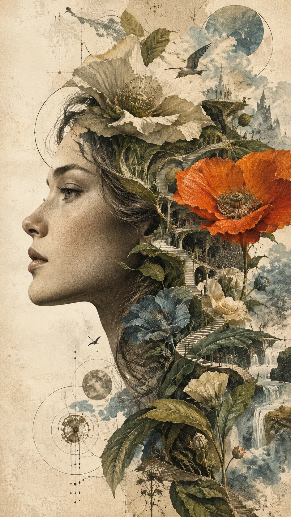 Un perfil de lado revela un mundo imposible de flores arquitectónicas