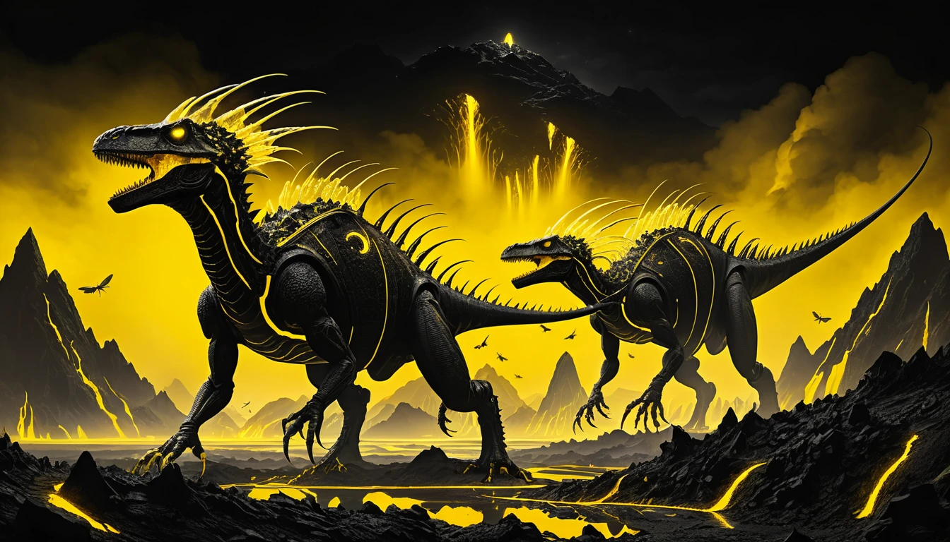 Um enxame de insetos mutantes desce por uma montanha iluminada pela lava