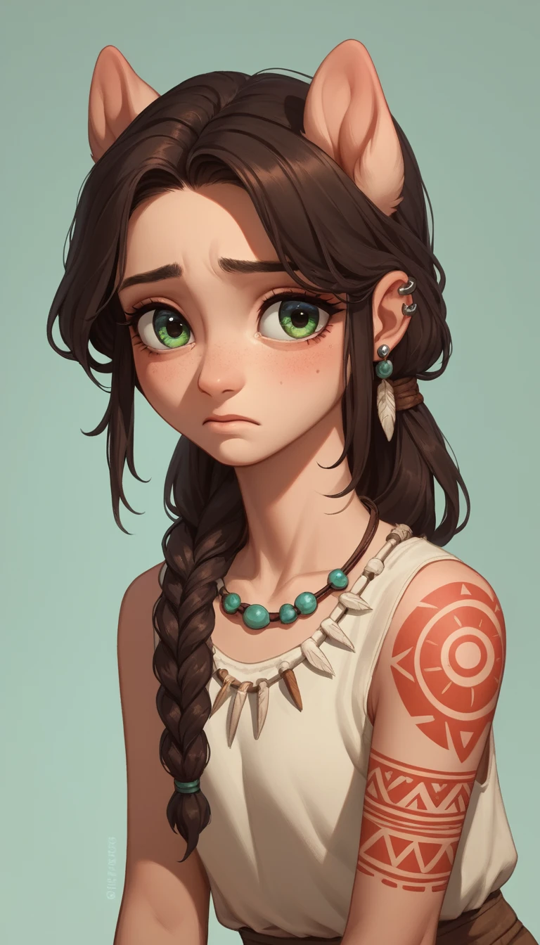 Ein Anime-Pony-Mensch-Hybrid tanzt mit Tattoos und Piercings