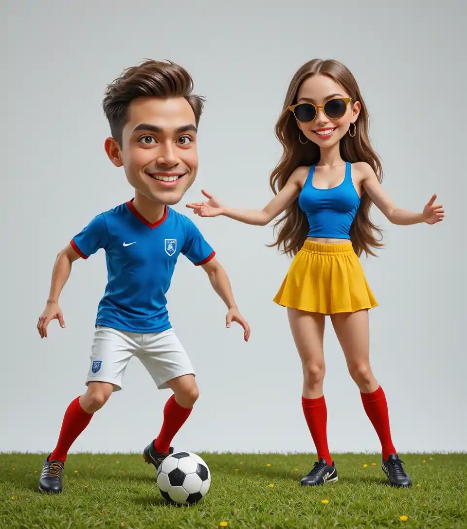 A young soccer player dribbles a ball in a blue jersey