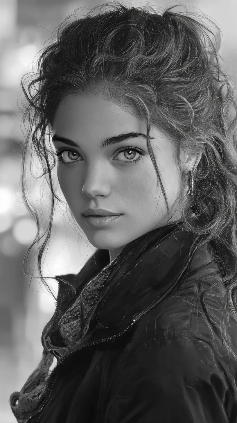 Retrato de uma jovem com olhos expressivos e cabelos volumosos com mechas