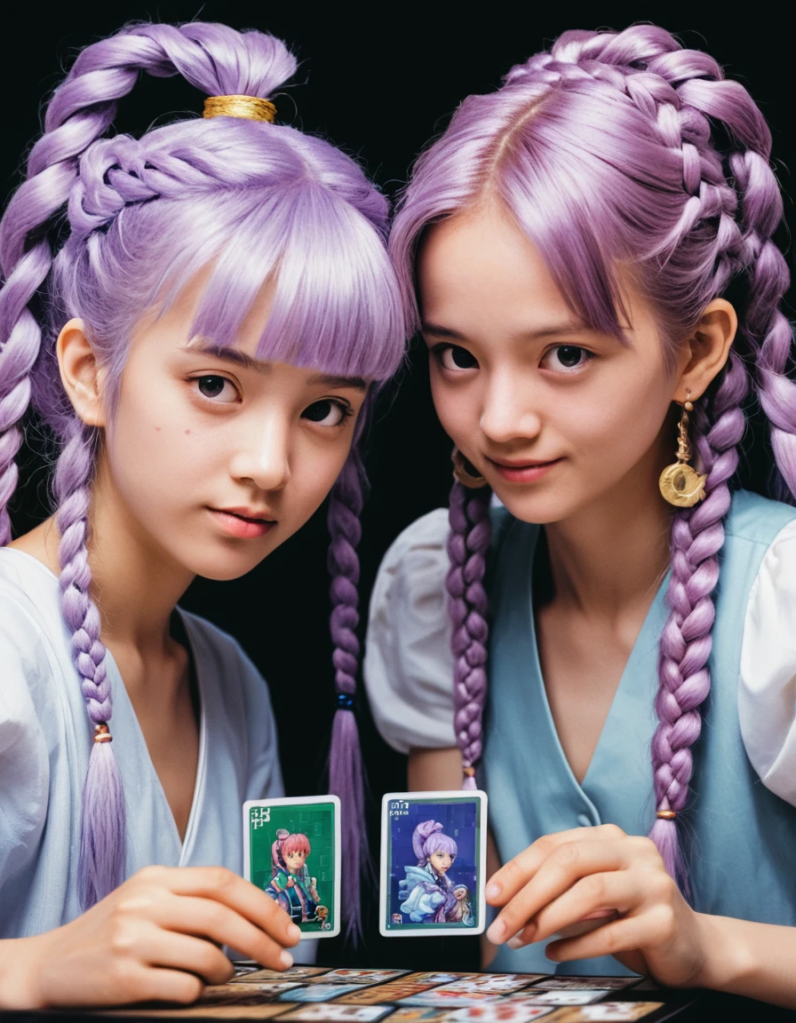 Pixel art girls play Go together in a trading card inspired scene