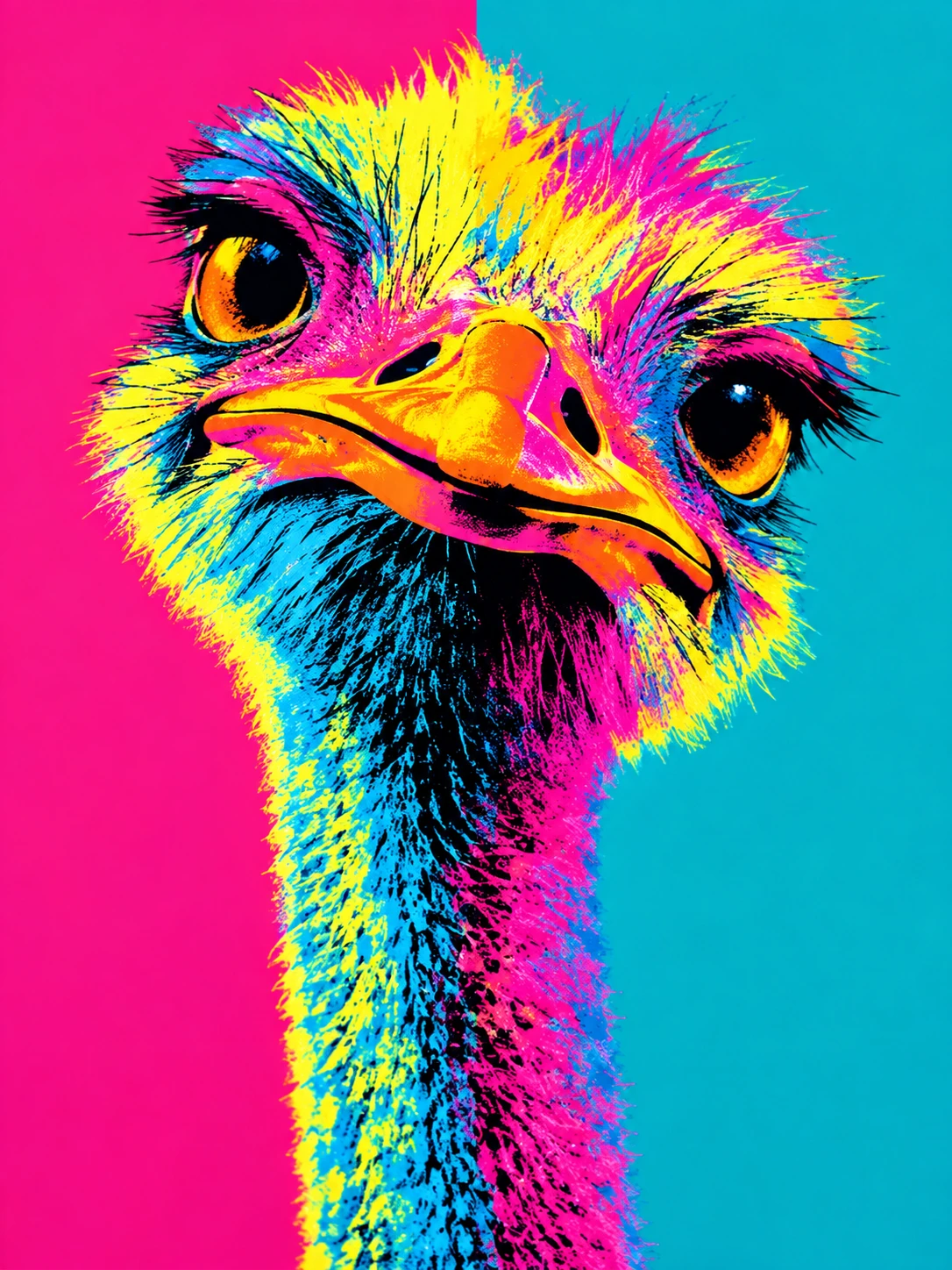 Retrato de un avestruz de perfil en estilo pop art neón
