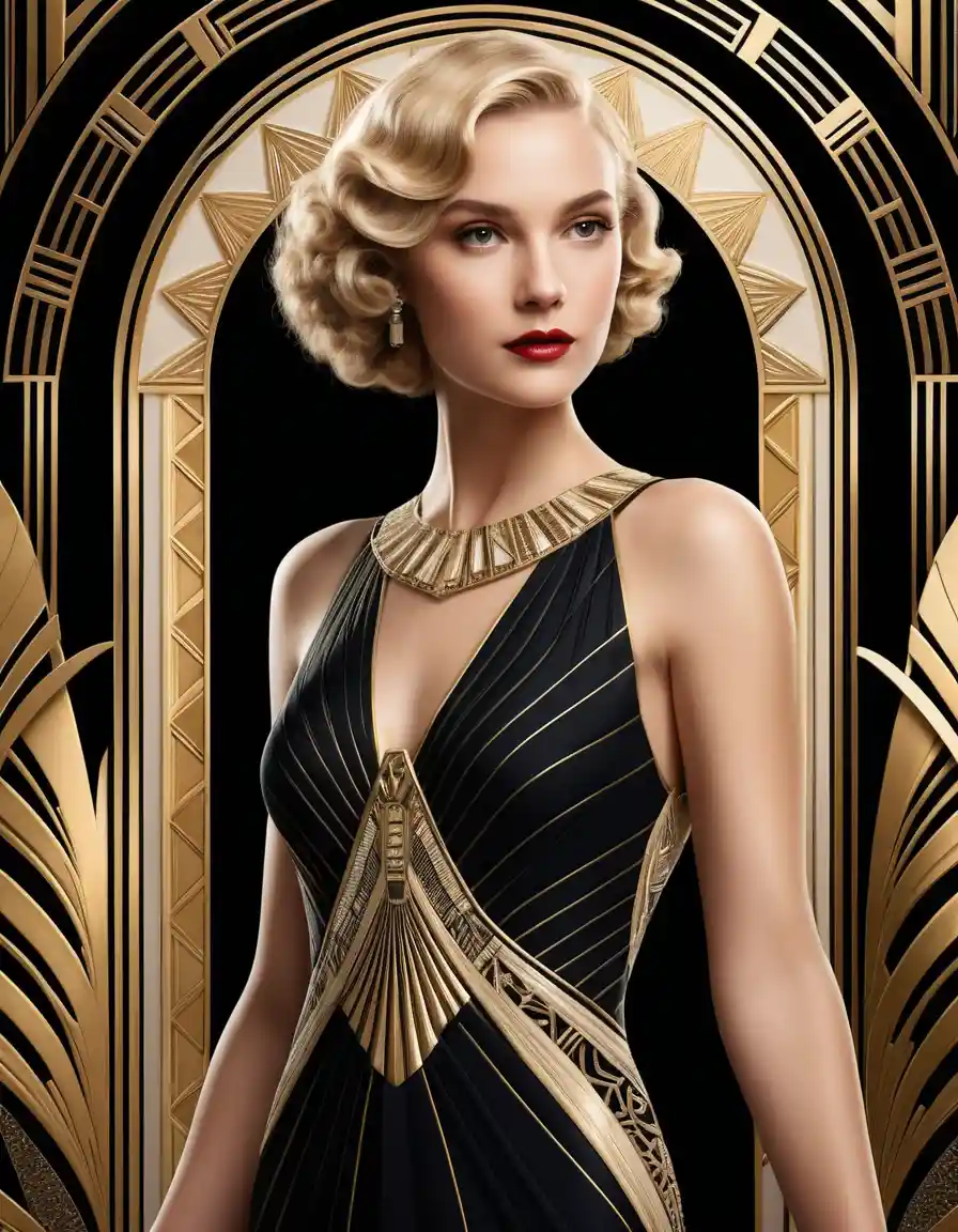 Mulher loira em vestido de noite com elegância art déco