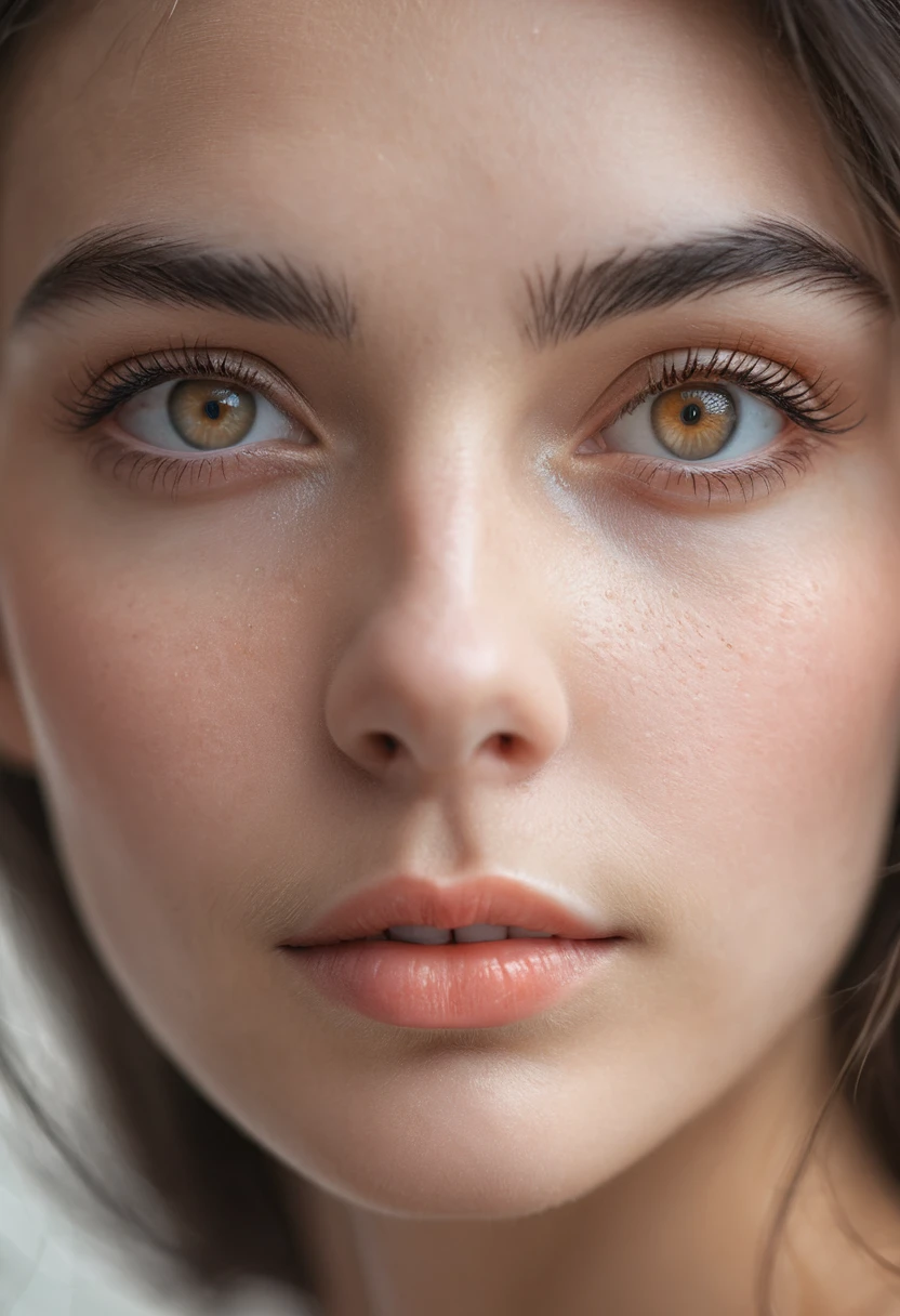 Portrait en gros plan d’une jeune femme aux yeux ambrés et aux lèvres brillantes