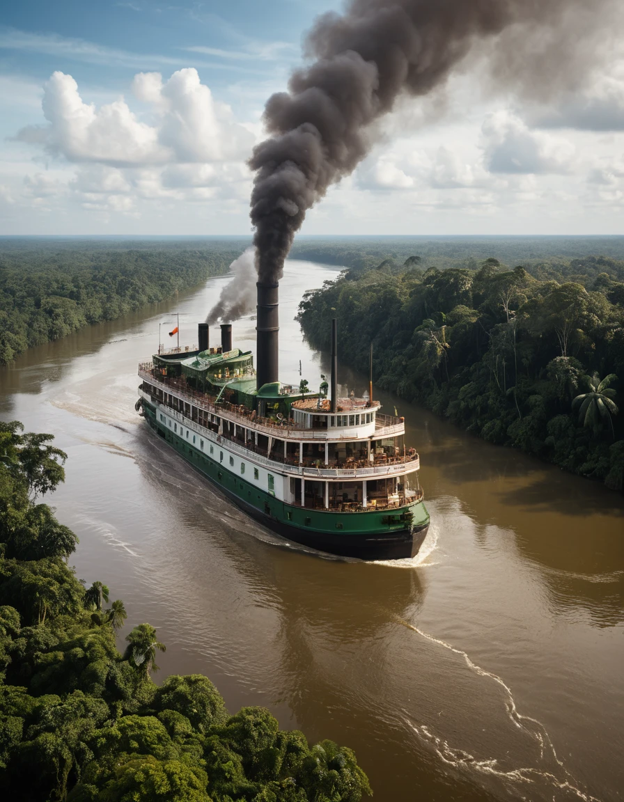 Un barco de vapor atraviesa la vasta selva amazónica