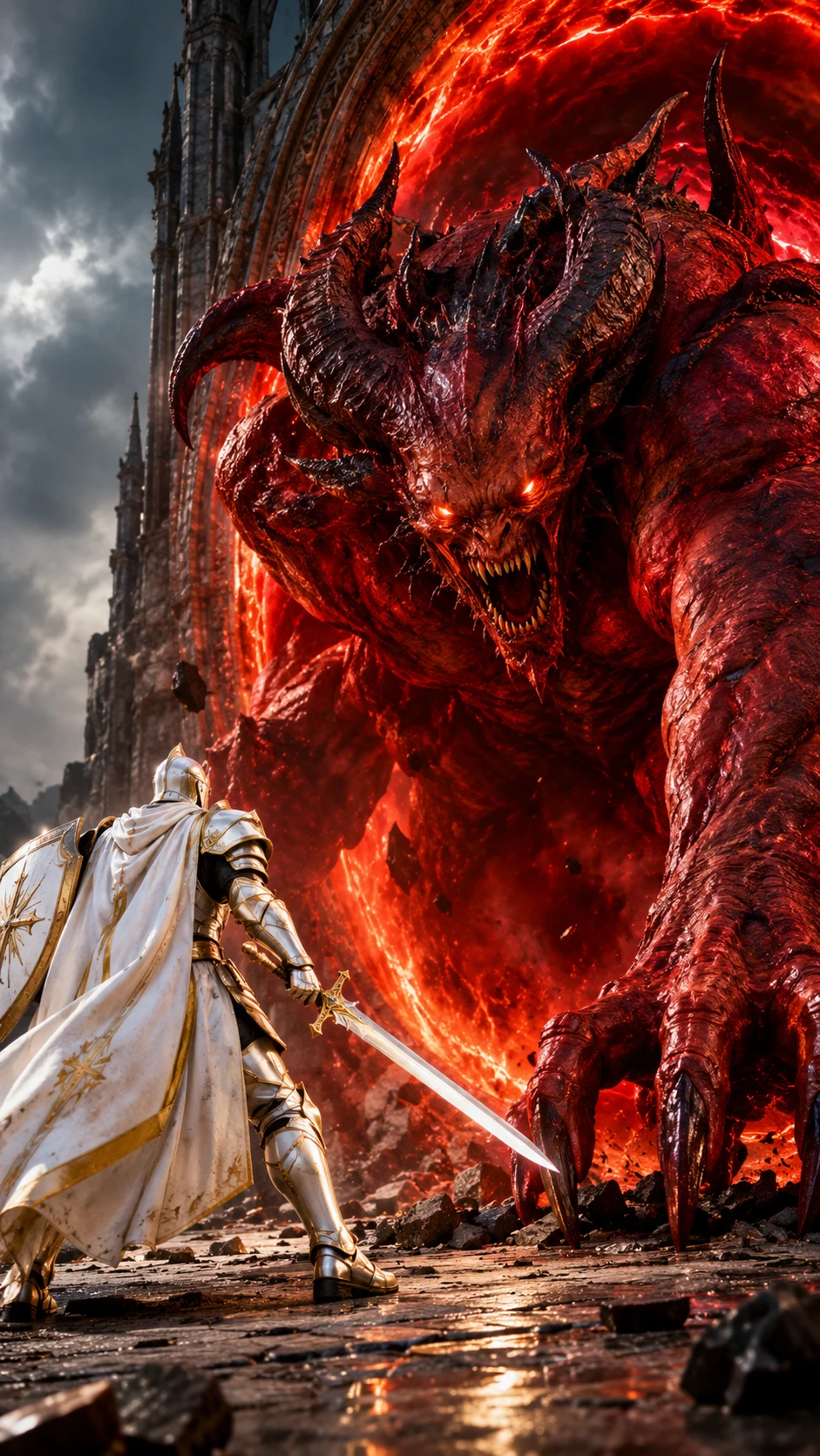 Um monstro aterrorizante rasteja para fora de um portal junto à borda da imagem