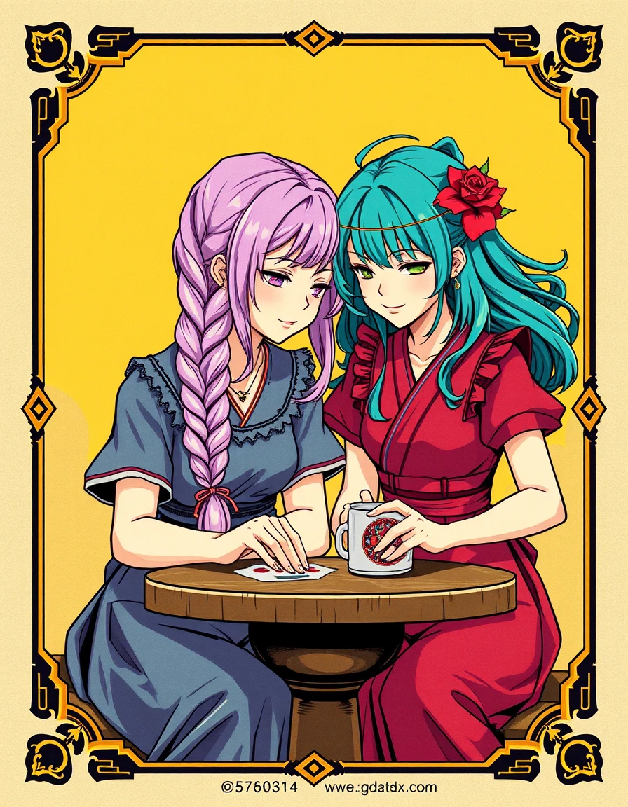 Dos chicas juegan al Go y a un juego de cartas coleccionables en pixel art